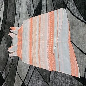 BCBGENERATION SHEER FLAMINGO SLEEVELESS SIDE SPLIT DROPTAIL SHIRT